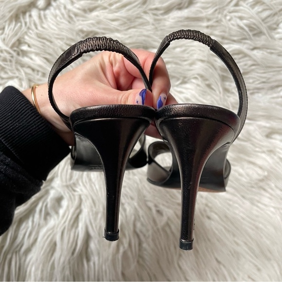 Yves Saint Laurent Vintage Bronze Brown Leather Slingback Heeled Sandals Sz 6.5 - Picture 10 of 12